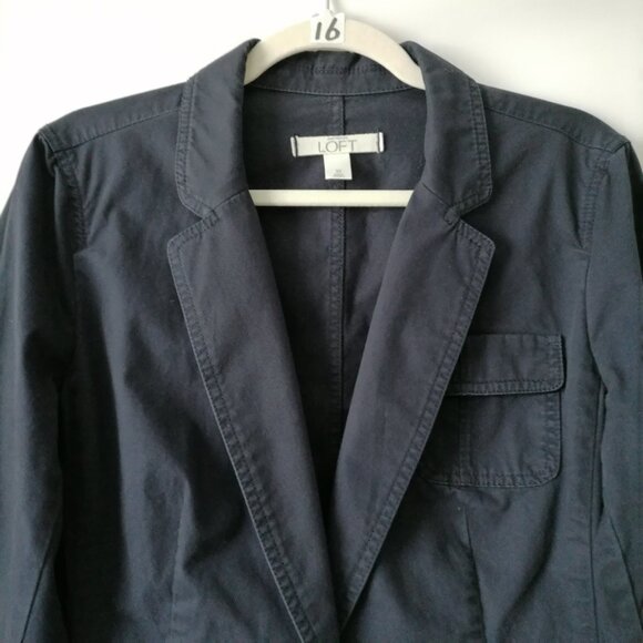 Ann Taylor Loft Womens Navy Blue Long Sleeve Single Breasted Blazer Jacket Sz 10 - Picture 2 of 6